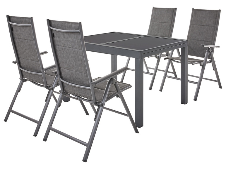 Aller en mode plein écran : LIVARNO home Set de table de jardin extensible + 4 fauteuils Toronto en aluminium, anthracite - Image 1