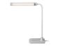 Lampe de bureau LED blanche avec bras flexible et base rectangulaire.
