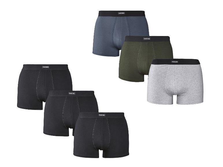 Lot de six boxers pour hommes en noir, gris, bleu et vert olive.