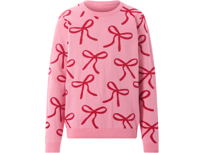 Pull rose pour enfant avec des nœuds rouges