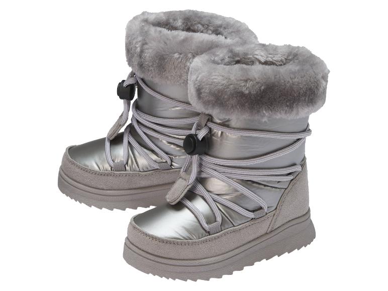 Bottes de neige argentées pour enfants avec fourrure et lacets