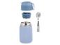 Thermos alimentaire bleu avec cuillère pliable, démonté