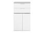 Armoire blanche avec deux portes et deux tiroirs.