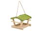 Mangeoire à oiseaux en bois avec toit vert et corde de suspension