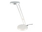 Une lampe de bureau argentée avec un bras flexible.
