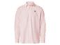 Chemise rose à manches longues boutonnée avec un petit logo brodé noir de cheval et cavalier.