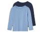 Deux t-shirts à manches longues, un bleu clair et un bleu foncé.