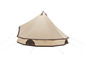 Une tente en coton beige avec une bordure brun foncé.