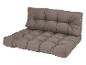 Coussins de siège et de dossier taupe pour salon de jardin.