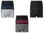 Trois packs de boxers en noir, gris, bleu et bordeaux.