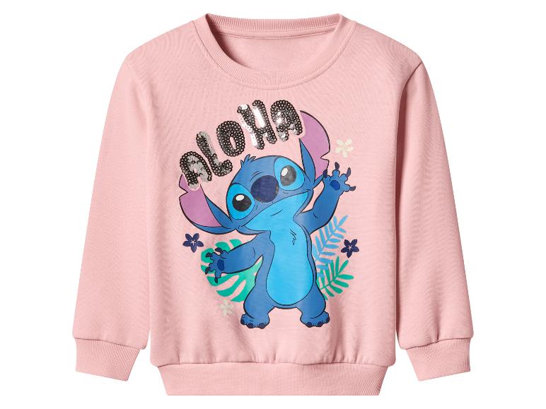 Sweat-shirt rose pour enfants avec imprimé Stitch et texte 'Aloha' à sequins.