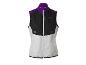Gilet de sport sans manches noir, violet et blanc avec fermeture éclair.