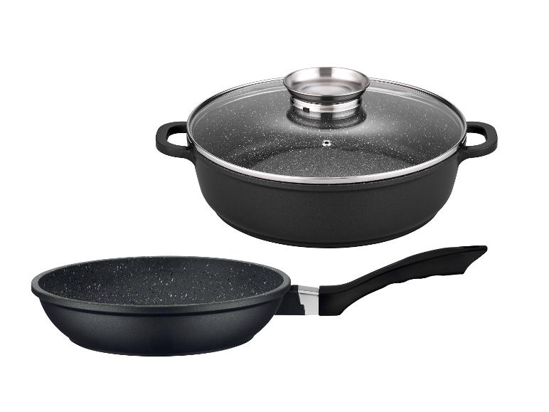 Ensemble de poêles GSW Gourmet GRANIT 3 pièces avec casserole et poêle noires aspect granit