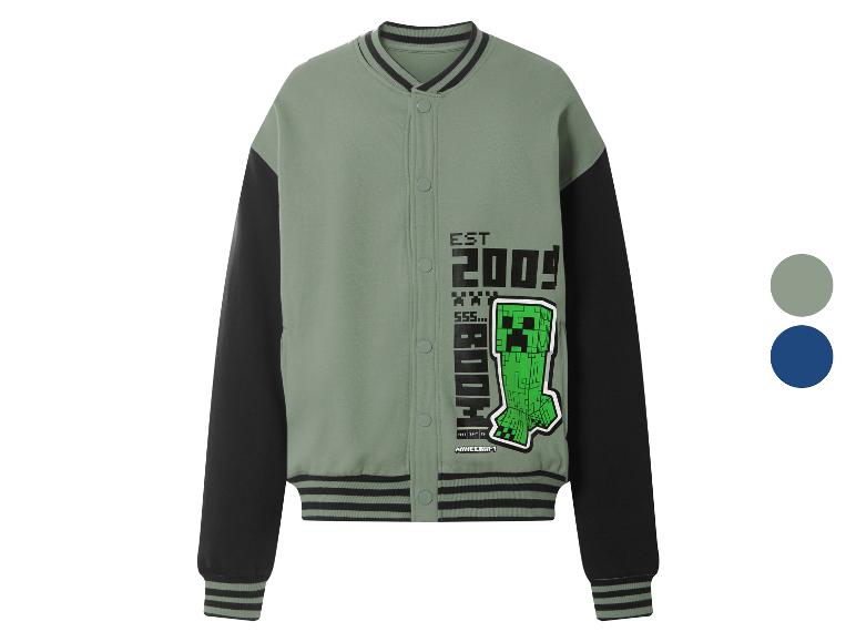 Blouson aviateur vert clair et noir avec imprimé de personnage de jeu vidéo et texte « EST 2009 ».