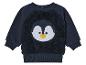 Un sweat-shirt bleu pour enfant avec une capuche et un pingouin brodé.
