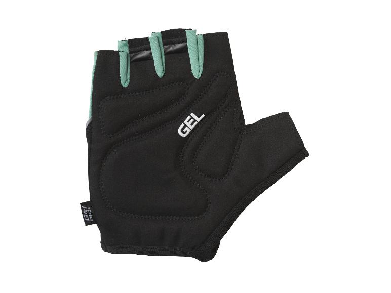 Gants de vélo noirs avec gel, détail turquoise.