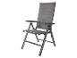 Chaise de jardin pliante grise avec accoudoirs.