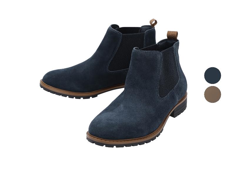 Bottes Chelsea en daim bleu foncé avec semelle marron
