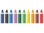 Crayons de couleur : bleu, noir, bleu clair, violet, vert foncé, vert clair, jaune, orange, brun, rouge.