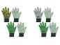 Gants de jardinage en trois couleurs: verts, gris et avec un motif de feuilles.