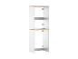Armoire haute blanche avec portes ouvertes et détails en bois clair