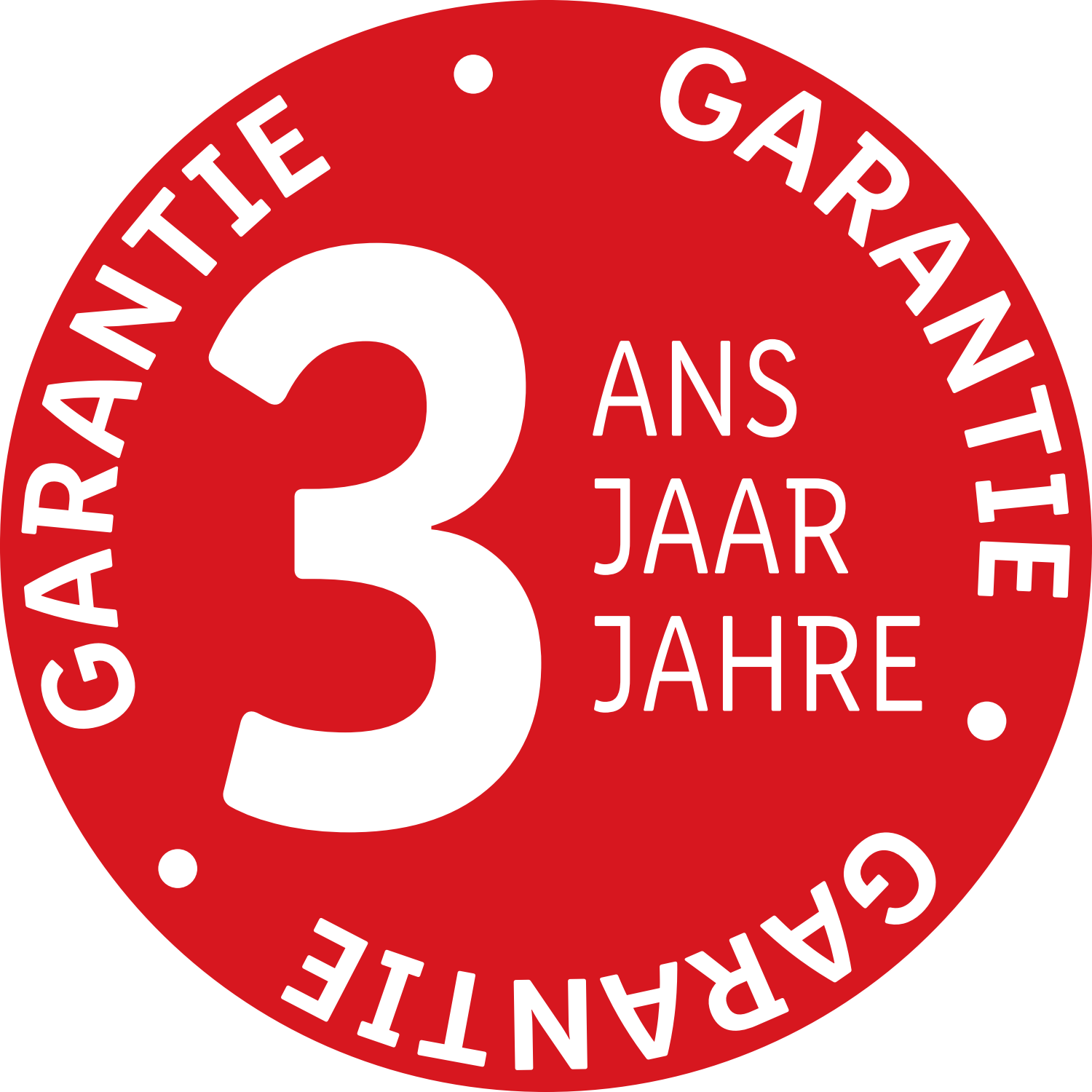 Sceau 3 ans de garantie: ANS, JAAR, JAHRE