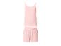 Pyjama femme deux pièces rose clair, avec débardeur à fines bretelles et short.