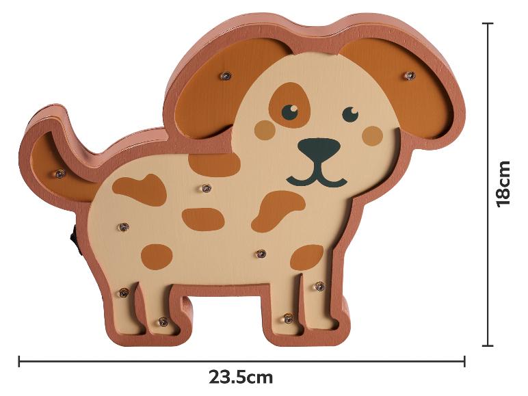 Veilleuse en bois en forme de chien avec des taches marron, 23,5x18cm