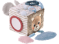 Cube d'activités en tissu pour bébé avec miroir, ours et anneau de dentition.