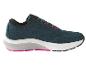 Une paire de chaussures de course Saucony bleu foncé avec des accents roses.