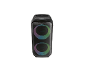 Enceinte sans fil noire avec éclairage LED coloré.