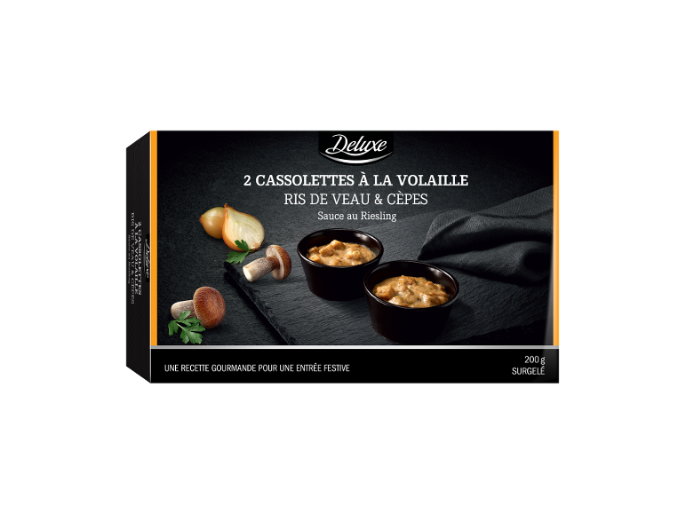 Deux cassolettes de ris de veau et cèpes sauce Riesling, une entrée festive gourmande.
