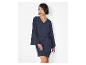 Robe portefeuille bleu marine à manches longues, style élégant.