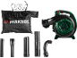 Un souffleur de feuilles électrique Parkside avec accessoires et sac de collecte.