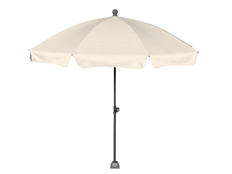 Un parasol beige avec un cadre gris