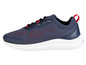 Des baskets Volan bleues avec des accents rouges.