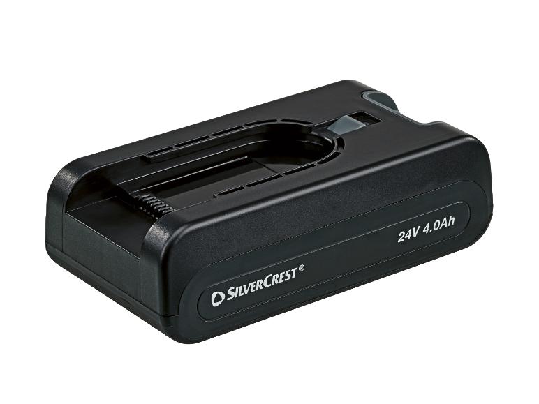 Batterie rechargeable noire 24V 4.0Ah avec détails gris.