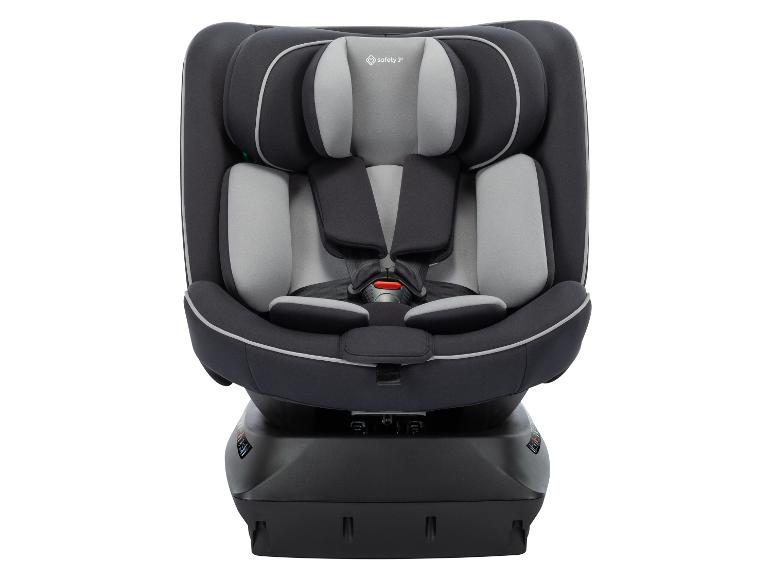 Siège auto bébé gris et noir avec harnais de sécurité.