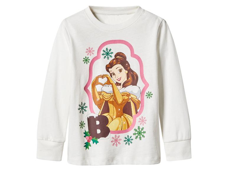 T-shirt blanc à manches longues avec un imprimé de Belle de La Belle et la Bête, entourée de flocons de neige