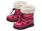 Bottes de neige roses pour enfants avec fourrure blanche et lacets noirs.