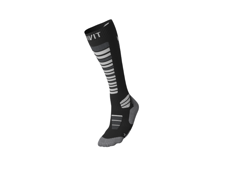 Chaussette de ski noire et grise avec rayures blanches et grises