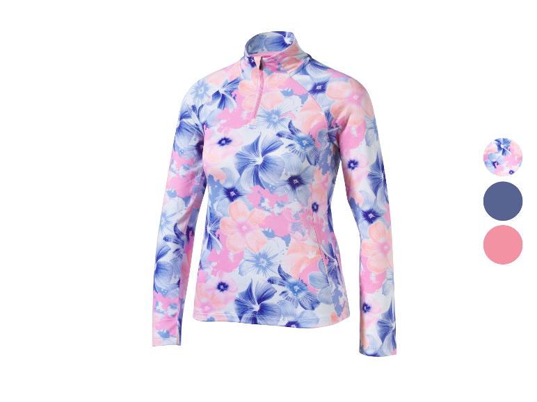 Haut floral à manches longues avec fermeture éclair quart, avec des fleurs roses, bleues et blanches