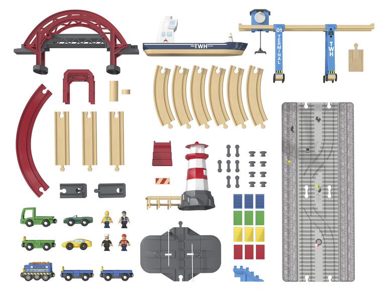 Aller en mode plein écran : Playtive Set de chemin de fer port à conteneurs en bois XL - Image 2