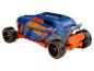 Une voiture de course Hot Wheels bleue avec des détails orange.