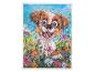 Kit de peinture au diamant : adorable chiot dans un pré fleuri.