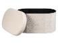 Pouf de rangement bouclé crème avec couvercle légèrement entrouvert