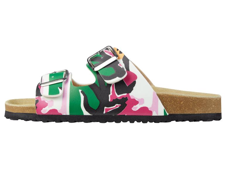 Sandales à double boucle, imprimé floral coloré.