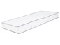 Un matelas blanc avec un bord gris.