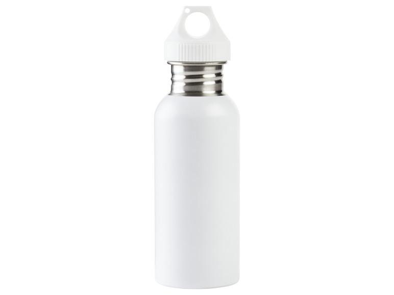 Une bouteille d'eau blanche avec un bouchon argenté.