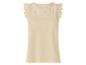 Haut beige pour femme avec broderies et volants aux épaules.